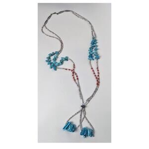 Vintage Native‎ Heishi shell turquoise and coral Jacla silver beaded necklace